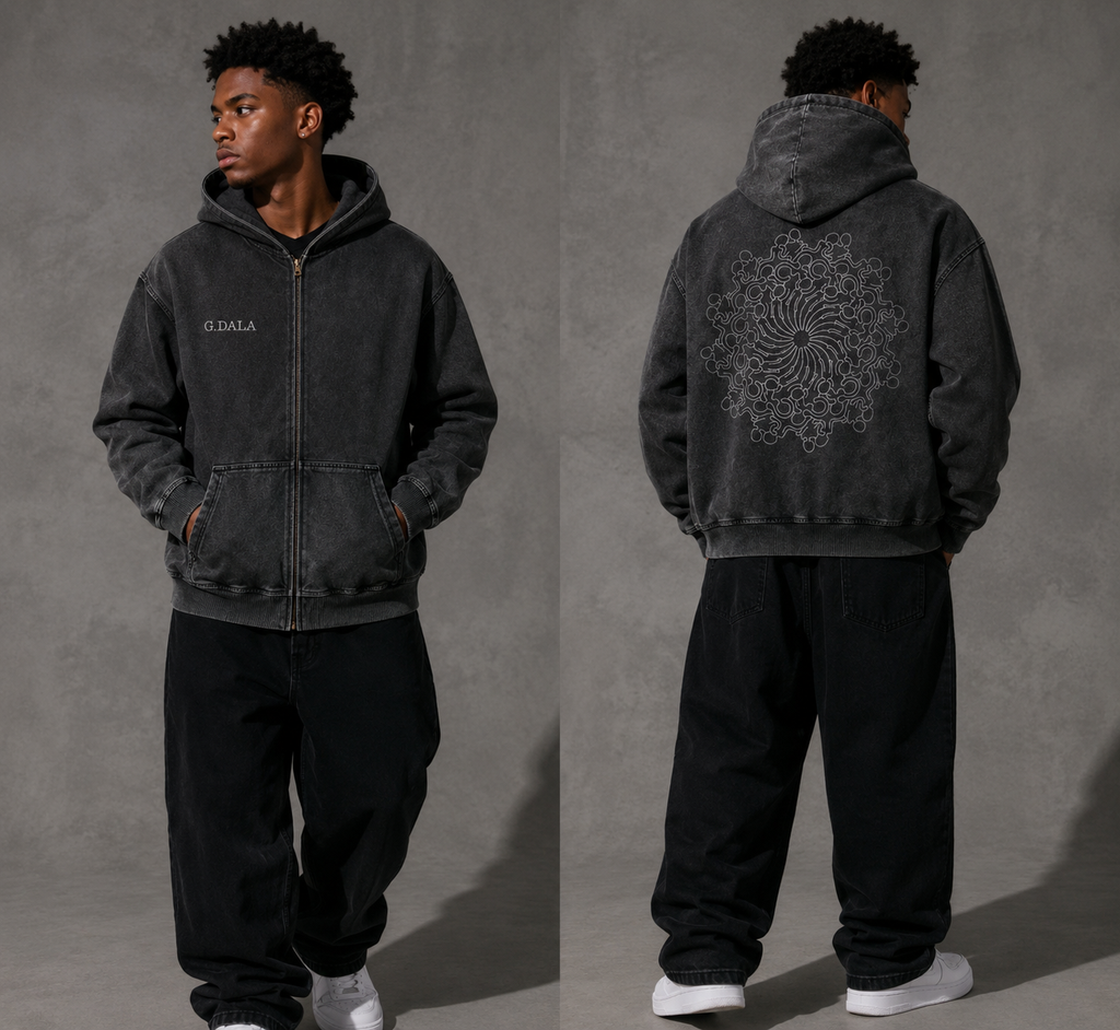 Snow Wash Oversized Zip-Up Hoodie