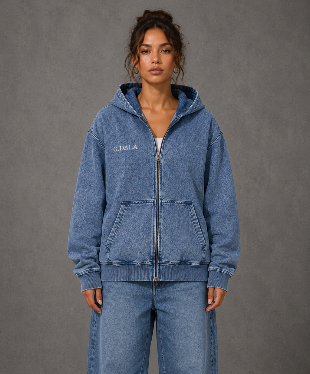 Snow Wash Oversized Zip-Up Hoodie