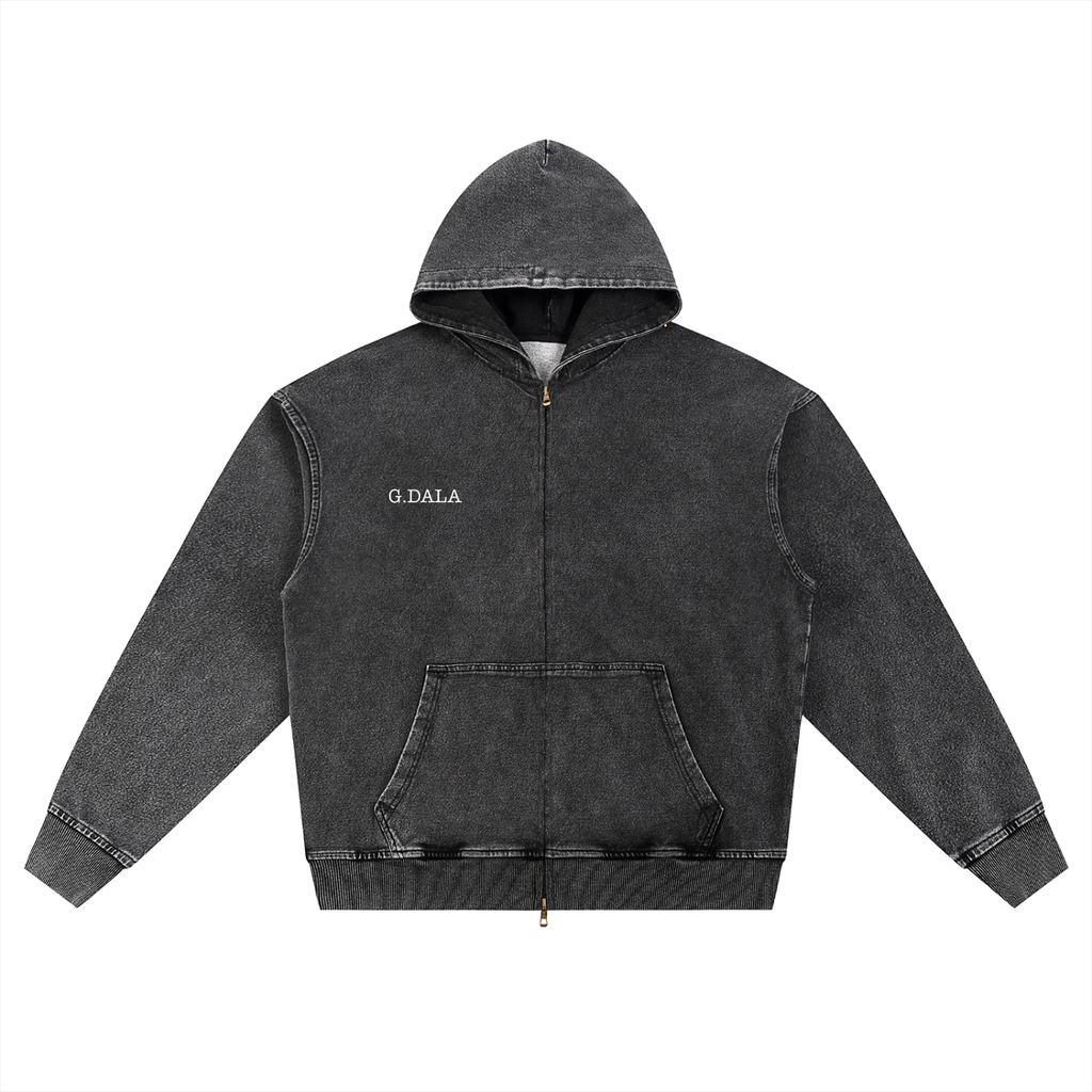 Snow Wash Oversized Zip-Up Hoodie